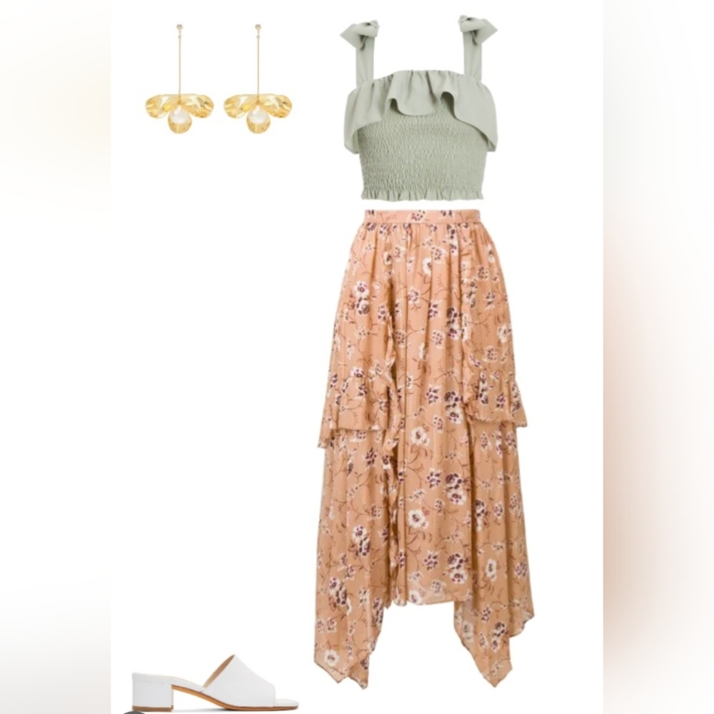 Ulla Johnson Silk Tiered Handkerchief asymmetrical floral print Maxi Skirt 34 4